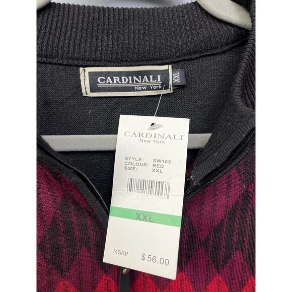 Cardinali New York Sweater Men’s XXL Red Argyle 1/4 Zip Mock Neck NEW - Picture 4 of 8